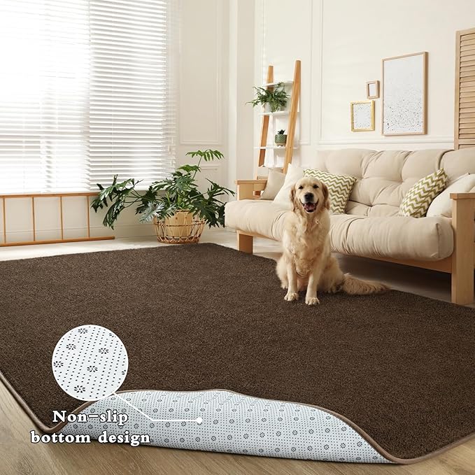 DweIke 6x9 Dark Brown Area Rugs for Bedroom, Super Soft Living Room Rug, Thickened Memory-Foam Throw Carpet, Non-Slip and Washable Carpets for Kids Boys Girls Room Dorm Nursery Home Decor