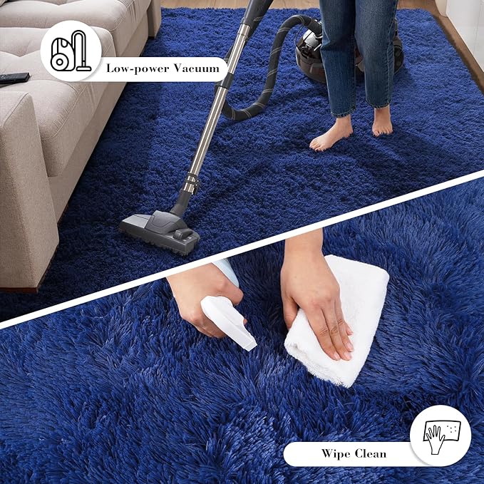 Blue Fluffy Rug Shaggy Area Rug, 4x6 Area Rugs for Girls Bedroom, Soft Cute Baby Play Mat, Indoor Floor Carpet for Teen, Nursery, Preppy Dorm, Plush Aesthetic Bedside Rug