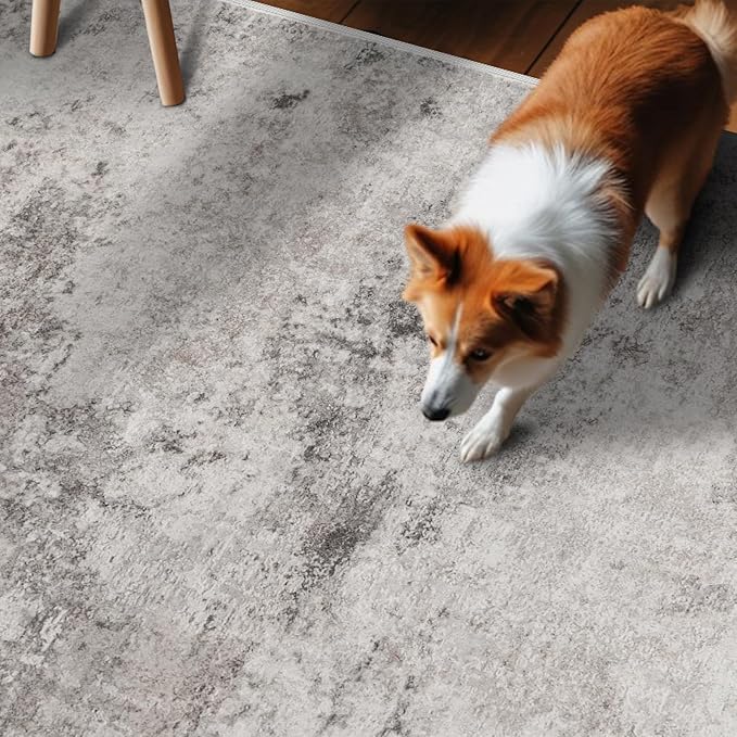 4x8 Rug Modern Abstract Wide Runners for Hallway竊똋iving Room, Bedroom,Laundry Room - Washable Non-Slip Soft Thin Carpet - Easy-to-Clean Low Pile Floor Mat for Home Decor 4x8 Grey