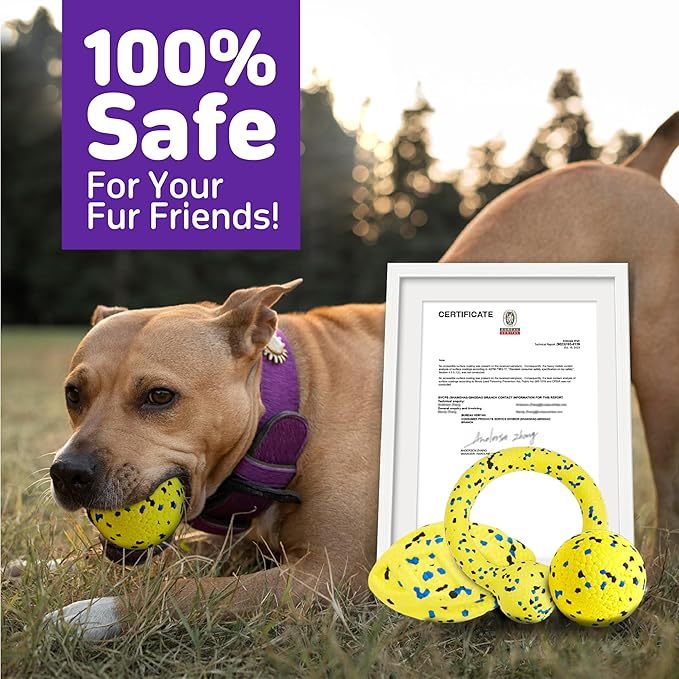 Dog Balls, 3Pcs Chew Toys Tennis Ball for Aggressive, Chewers Durable Teething Molar Tug Dog Toys, Interactive Fetch Balls Gift Set for Large Medium Dogs and Puppies, Durable Tug Toy, Yellow