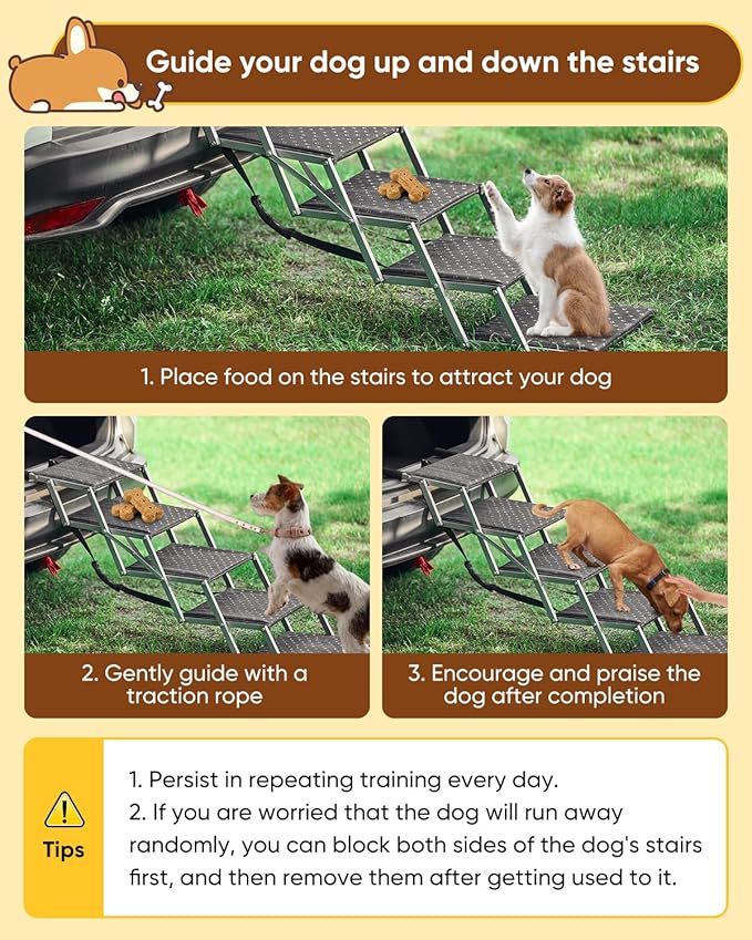 Saker Foldable Dog Ramp for Cars, SUVs, Trucks, Portable Pet Dog Stairs with Non-Slip Surface & Reinforced Design, Lightweight Yet Sturdy Supports Up to 200lbs (Extra Wide-5 Pet Steps)