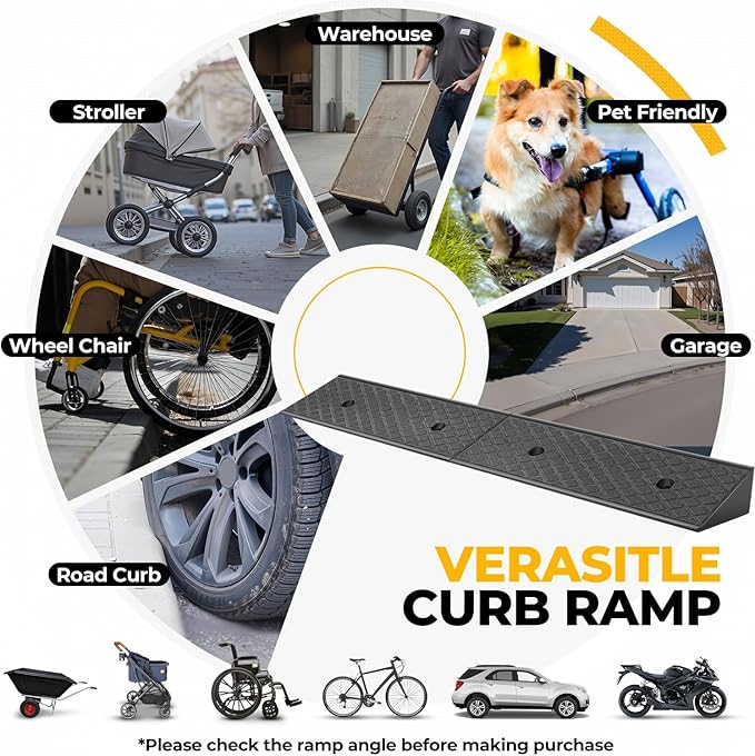 Auto Dynasty Rubber Curb Ramps, 3" Lift Height Curbside Driveway Ramp, 4410 LBS/2T Capacity Sidewalk Curb Ramp for Cars Trucks Bikes Motorcycles Wheelchairs, 2 Pack
