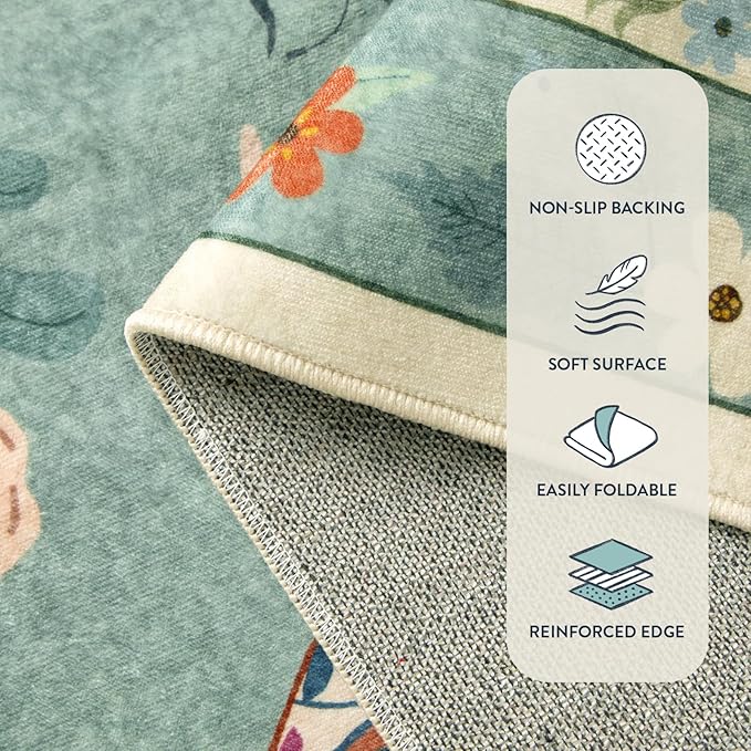 Lahome Insect Washable Small Area Rug, 3x5 Area Rug for Bedroom Living Room, Non-Slip Soft Accent Throw Carpet for Kitchen Office Entryway Bathroom Office, Green