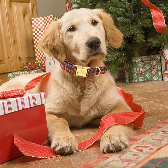 Elegant little tail Dog Collar, Christmas Red Plaid Pet Collar Cute Dog Collars Male or Female Pet Gift Adjustable Dog Collar for Large Dogs