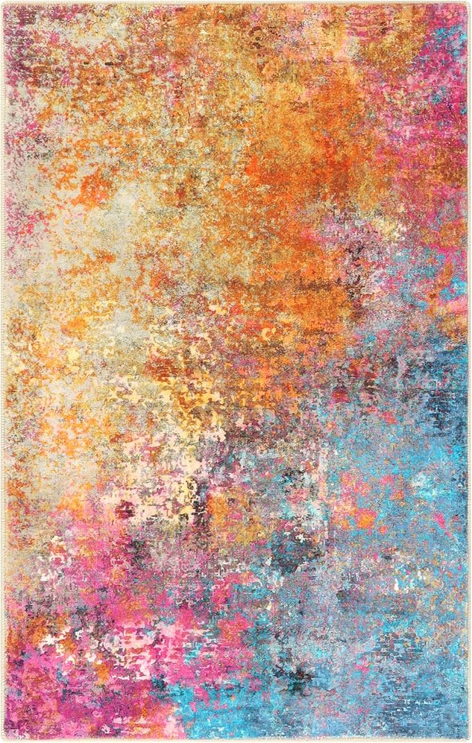 Lahome Modern Abstract Area Rug - 3x5 Washable Kitchen Rugs Colorful Bedroom Rug Non Slip Entryway Rugs, Rainbow Contemporary Indoor Floor Accent Carpet for Kitchen Sink Living Bathroom Doorway