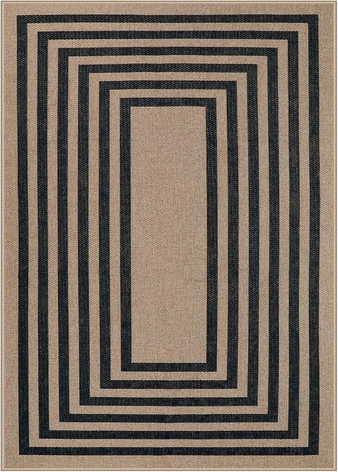 Lahome Modern Geometric Easy Jute Dining Room Rug, 5x7 Modern Rugs for Living Room Washable Kitchen Mat, Large Non Slip Farmhouse Indoor Outdoor Carpet for Bedroom Dorm RV