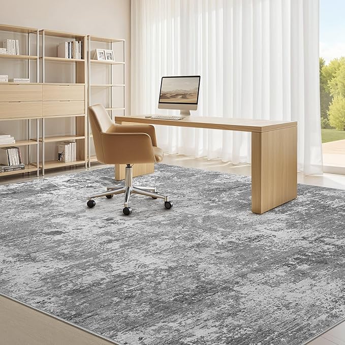 Area Rugs for Living Room: 6x9 Abstract Washable Rug Modern Neutral Large Soft Stain Resistant Non-Slip Backing Machine Table for Bedroom Dining Room Indoor Home Office Carpet - Light Grey