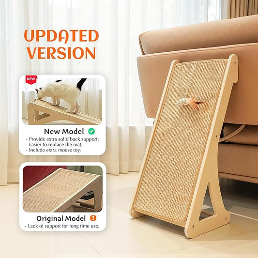 PETKARAY Cat Scratcher, Sisal Cat Scratching Ramp, L Shape Scratch Pad for Indoor Kitty, 27" Wall Furniture Protector with Mouse Toy