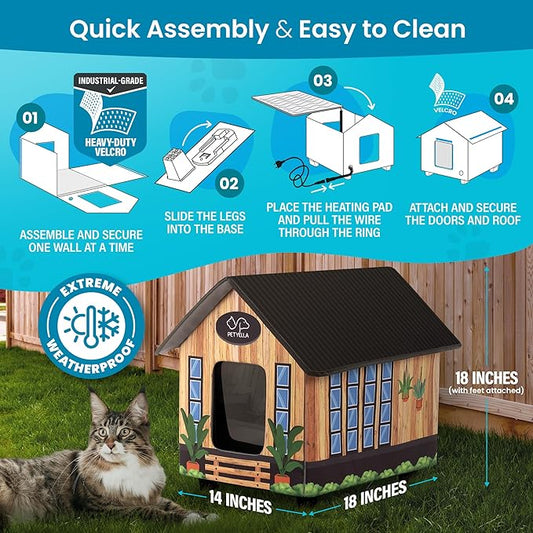 Outdoor Cat House Feral Cat Shelter (Heated) - EASY to assemble - Cat Houses for Outdoor Cats