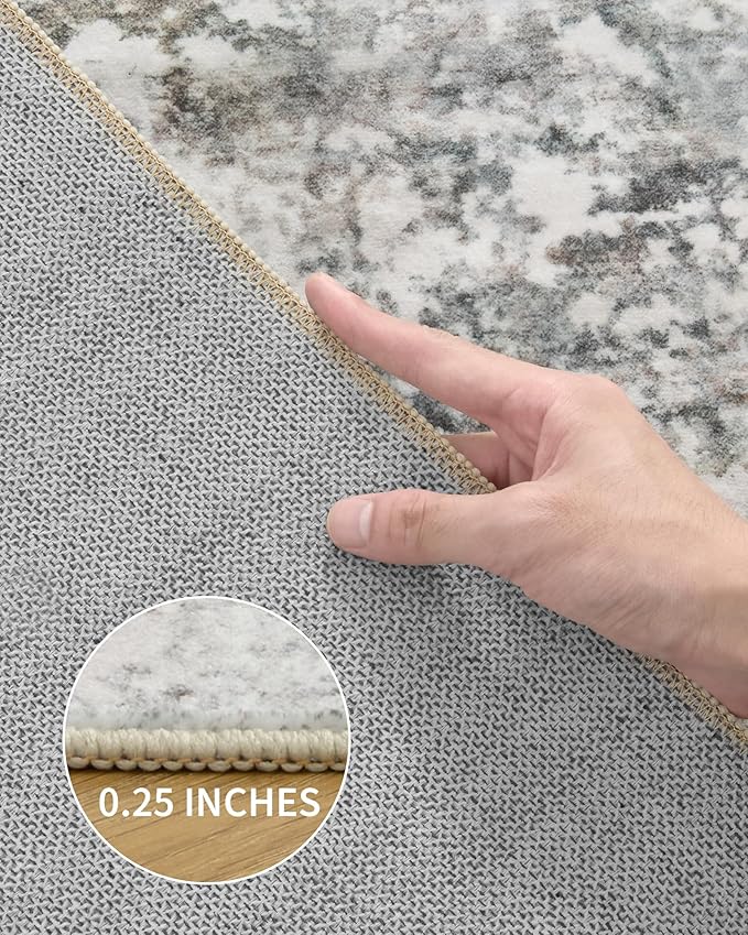 Art&Tuft Washable Rug, Anti-Slip Backing Abstract Area Rugs, Stain Resistant Rugs for Living Room, Foldable Machine Washable Area Rug(9'x12', Grey/Rust)