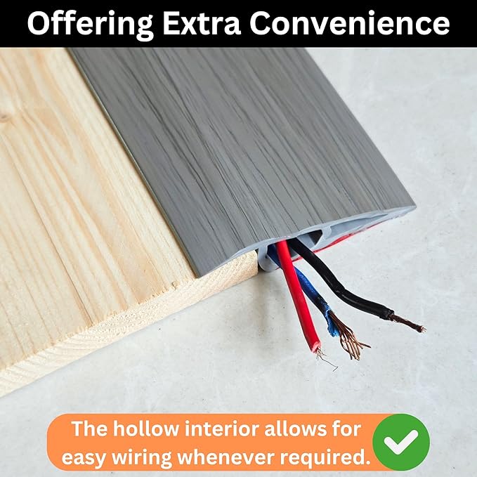 1/2" to 3/5" Height Threshold Ramp - Rubber Threshold, Floor Transition Strip, Door Strip, Wheelchair Ramp, Carpet to Tile Strip (Gray Oak Ash, 40 inches)