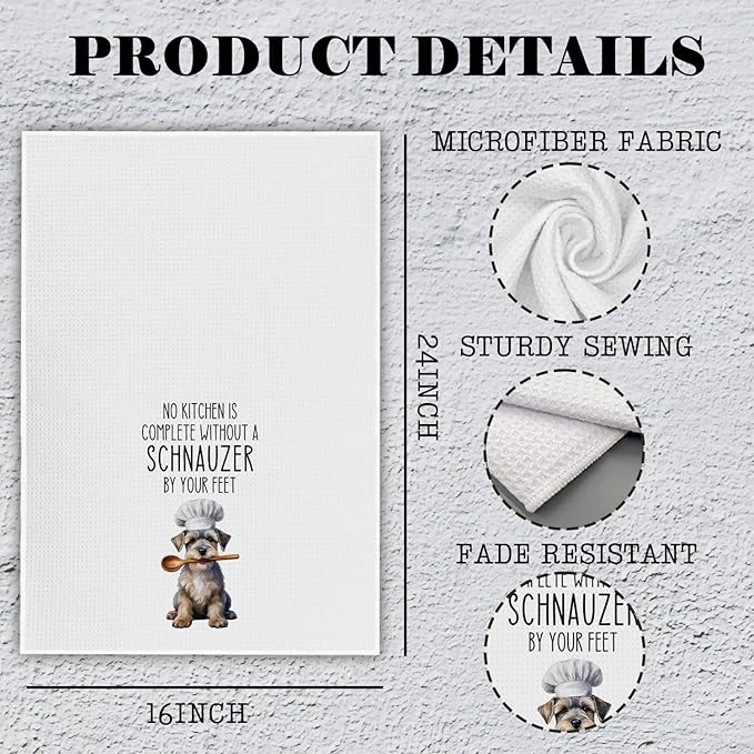 Funny Schnauzer Dog Kitchen Towels, Schnauzer Gifts for Women Men Dish Tea Towels for Kitchen Decor, Dog Lover Mom Gifts Decorative Hand Towels, 16x24 Inch