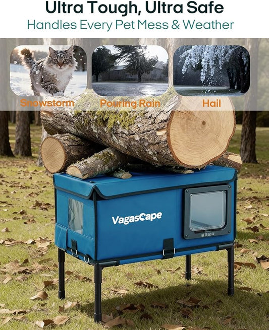 Heated Cat House for Outdoor in Winter, Insulated Weatherproof Cat Shelter with Heating Pad and Safe Escape Door, Waterproof Warm Home for Outside Barn Feral Stray Cat(Blue)