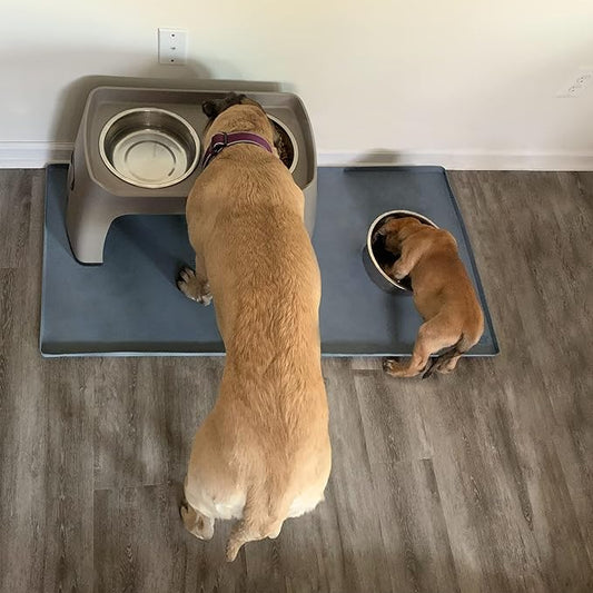 Finorder 34"x 21" 100% Silicone Pet Feeding Mat, Higher Raised Edges and Slip Resistant Pet Food and Water Bowl Mat, Waterproof Pet Food Placemat Silicone Tray, Dishwasher Safe (Grey)