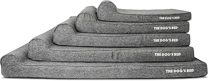 The Dog’s Bed Orthopedic Memory Foam Dog Bed with Headrest, Linen Fabric, Grey Linen, XL, 4-Inch