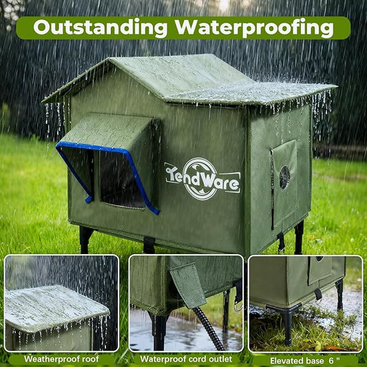 Outdoor Cat House Heated Cat House for Outside with Elevated Base Cat-Attracting Eave Design Feral Stray Shelter Weatherproof in Winter Garage Yard Porch