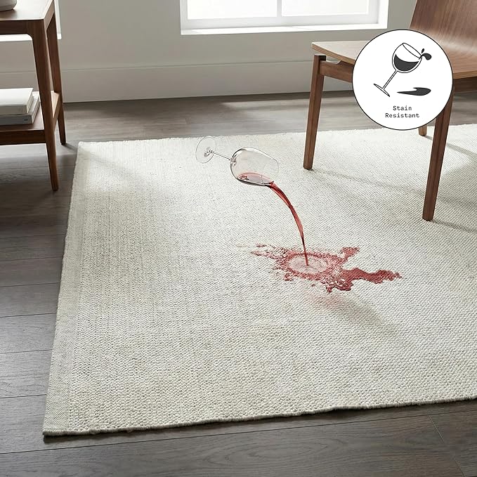 Fab Habitat Machine Washable Area Rug - Hand Woven, Stain Resistant, Pet Friendly - Premium Recycled Polyester Yarn - Solid - Kitchen, Bathroom, Laundry Room - Kingscote - Ivory - 3 x 5 ft