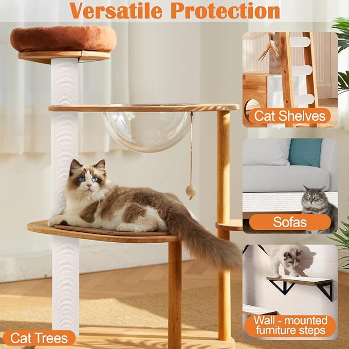 Cat Scratch Furniture Protector - 100" x 15.8" Trimmable Self-Adhesive Cat Claws Scratching Pads, DIY Climbing Couch Protector for Scratch Post Cats Tree Replacement Indoor (Cream White)