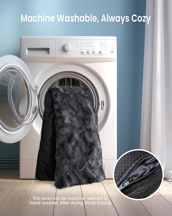 Calming Medium Dog Bed for Couch, 35 x 31 inch Removable Couch Cover for Dogs Washable, Non-Slip Fluffy Plush Dog Sofa Mat for Furniture Protector - Dark Grey