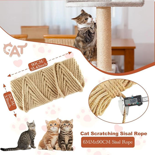 90M Sisal Rope for Cat Scratchers, Cat Scratching Sisal Rope 6mm Natural Jute Hemp Rope, Ideal for Replace Scratching Post, Repair Cat Tree, DIY Projects