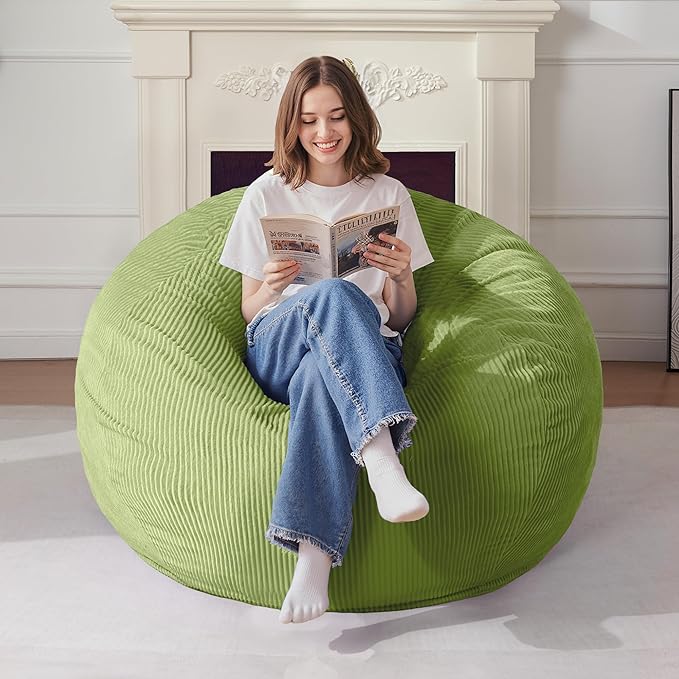 Homguava 4FT Bean Bag Chair for Adults,Teardrop Bean Bags Big Beanbag Chair with Memory Foam Filled and Ultra Soft Removable Corduroy Cover for Living Room, Bedroom (Green)
