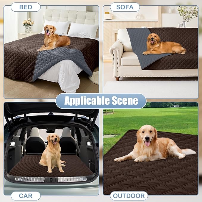 Smiry Waterproof Dog Bed Cover Pet Blanket, Soft Washable Dog Blanket for Furniture Bed Couch Sofa Reversible, Checkered (30"x80", Chocolate/Dark Grey)