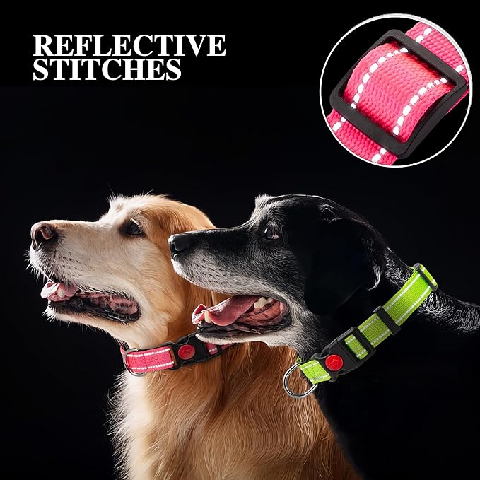 2 Pack Reflective Dog Collars for Medium Large and Small Breed Dogs Male Female,Padded Soft Durable Nylon Neoprene Collar for Puppy Dogs Girl Boy with Quick Release Safety Buckle,Red,Holly Green,S