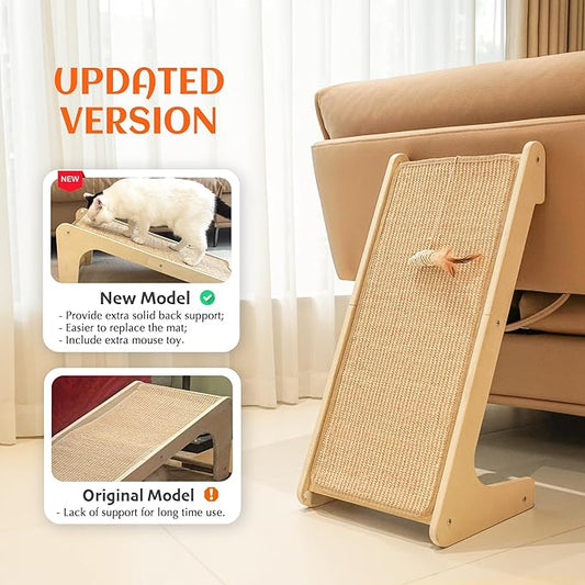 PETKARAY Cat Scratcher, Sisal Cat Scratching Ramp, L Shape Scratch Pad for Indoor Kitty, 27" Wall Furniture Protector with Mouse Toy
