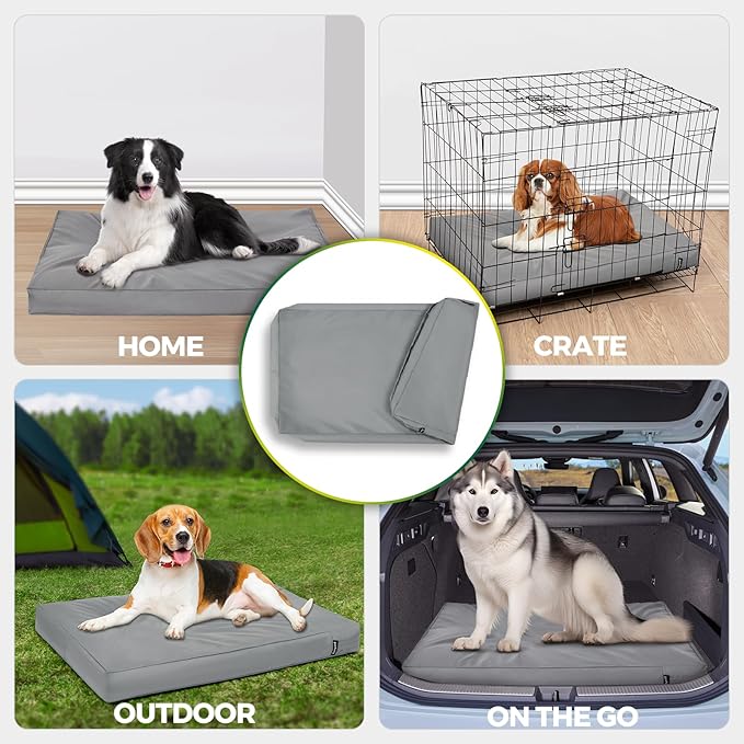 Waterproof Dog Bed Cover Replacement Washable, Easy to Clean, Pet Hair Resistant, Heavy Duty Oxford, Zipper Closure, Indoor/Outdoor Use, Fits 36 Inch Dog Crate - Large - 35"x 22"x 3.5" - Grey