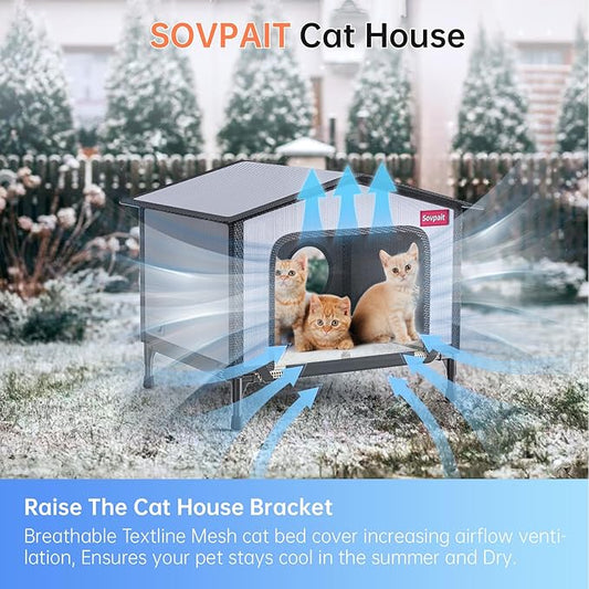 SOVPAI Outdoor cat House, Waterproof cat House for Stray Pets, Suitable for Outdoor/Indoor Cats, Easy to Assemble and Clean, Suitable for Multiple Pets and Large Cats (Grey, L 24 * 19 * 17)