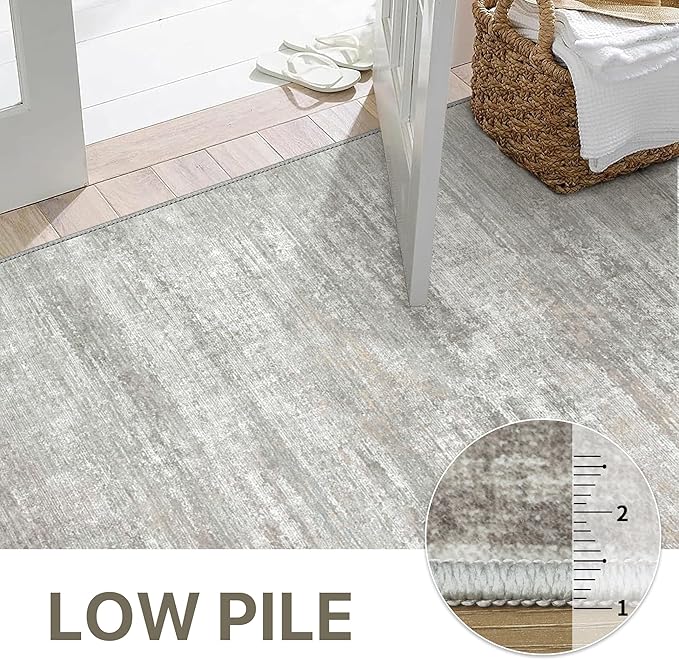 Area Rugs 5x7 for Living Room Bedroom, Modern Abstract Machine Washable Rug, Large Soft Low Pile Floor Carpet with Non Slip Backing for Dining Room, Light Grey/Beige