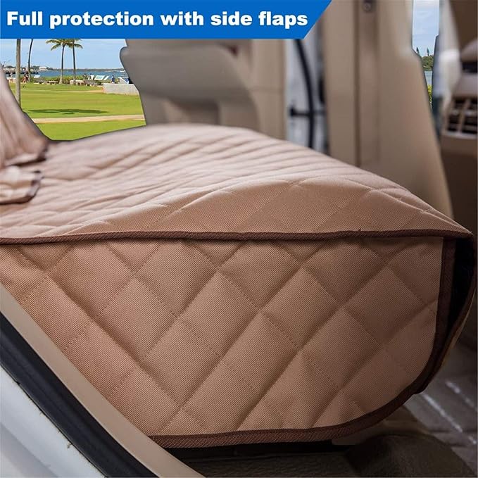 Bench Car Seat Cover Protector - Waterproof, Heavy-Duty and Nonslip Pet Car Seat Cover for Dogs with Universal Size Fits for Vehicles, Trucks & SUVs(TAN)