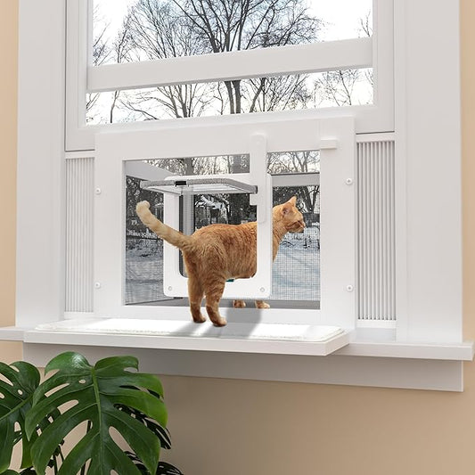 GDLF Winter Cat Window Box – Cat Window Perch Catio with Windproof Cover & Door, Fits 24.3–38.8" Openings (Min Height 16")