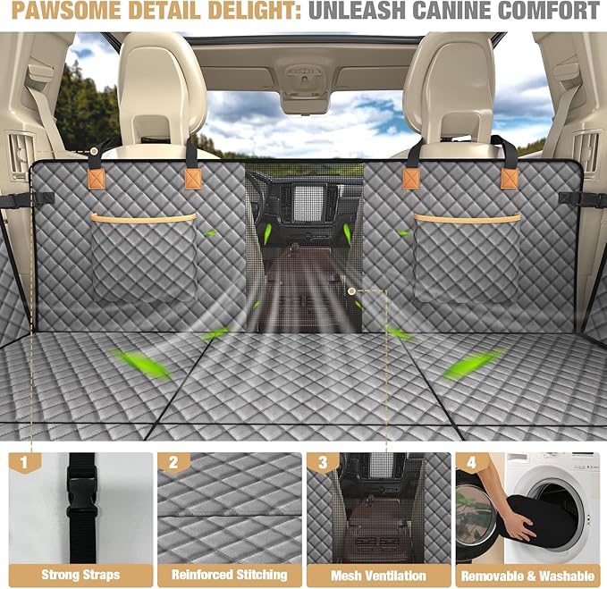 Lekereise Dog Car Seat Cover for Back Seat,Hard Bottom Dog Hammock for Car,Camping Air Mattress, Hammock Travel Bed for Car SUV Truck (Grey)