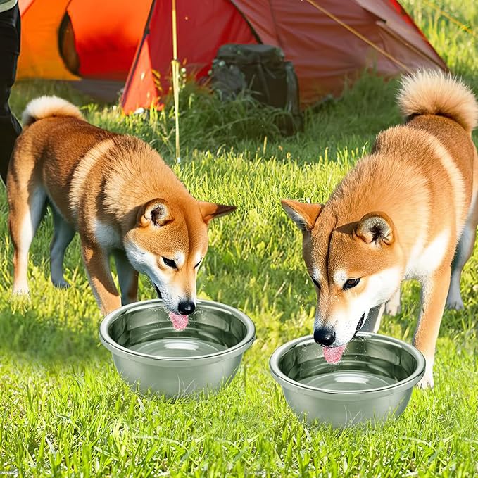 2 Pcs 0.7 Gallon Dog Bowls for Small Medium Dogs - Food Grade Stainless Steel Metal Water Bowl, Easy to Clean Food Bowls for Indoor Outdoor