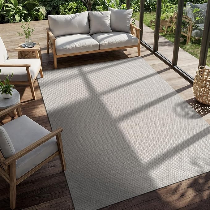 CAMILSON Easy Jute Rug 10x14 Indoor Outdoor Off-White Farmhouse Area Rugs for Living Room Patio and Kitchen Rug Solid Woven Design Easy-Cleaning Washable Outside Carpet Alfombras 10 x 14