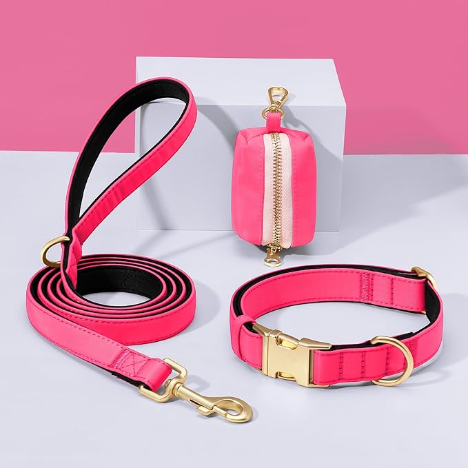 Didog Soft Padded Dog Collar for Large Dogs, Colorful and Durable Pet Collar with Quick Release Buckle, Light and Breathable for Daily Walking, Pink, L