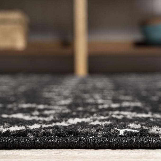 JONATHAN Y Boho Vintage Diamond Black/Ivory Square Area Rug 7X7 ft, Moroccan Hype for Living Room, Bedroom, Kitchen, Office, Easy-Cleaning, High Traffic, Pet-Friendly, Non-Shedding (MOH101D-7SQ)