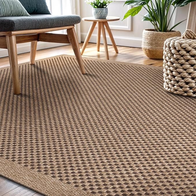 CAMILSON Easy Jute Rug 6x9, Indoor Outdoor Natural Color Fiber Area Rugs for Living Room Patio and Kitchen Rug, Sisal Boho Woven Design, Easy-Cleaning, Washable Outside Carpet Alfombras para(6 x 9)