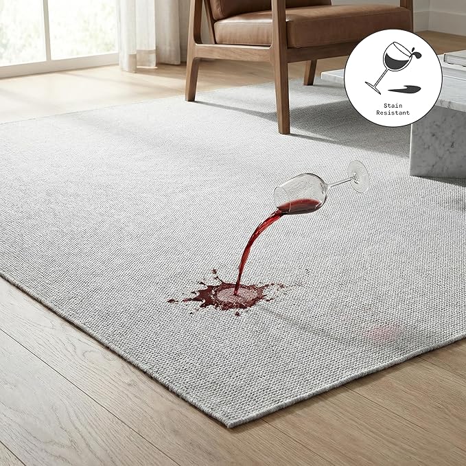 Fab Habitat Machine Washable Area Rug - Hand Woven, Stain Resistant, Pet Friendly - Premium Recycled Polyester Yarn - Solid - Kitchen, Bathroom, Laundry Room - Alford - Silver - 3 x 5 ft