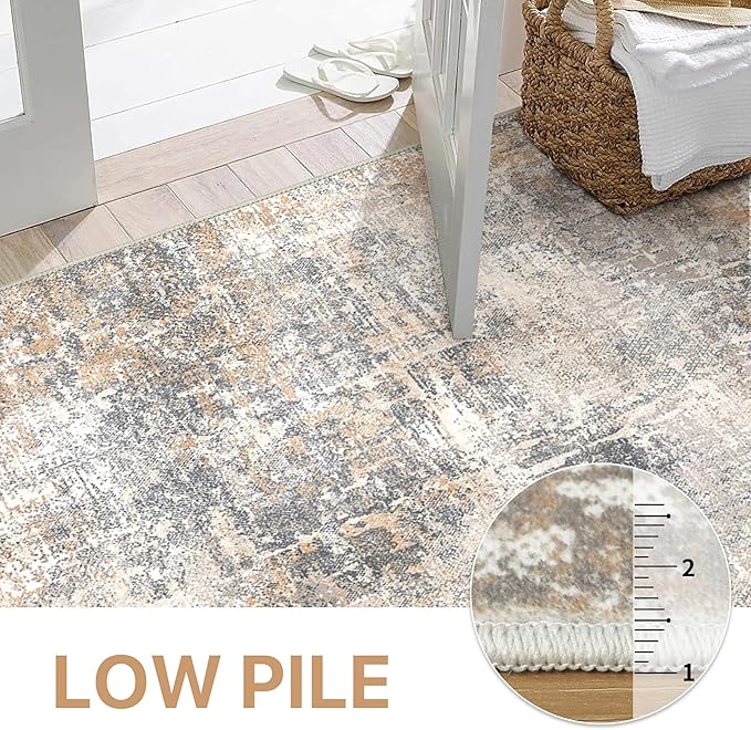 Area Rugs 8x10 for Living Room Bedroom, Modern Abstract Machine Washable Rug, Large Soft Low Pile Floor Carpet with Non Slip Backing for Dining Room, Warm Beige/Brown