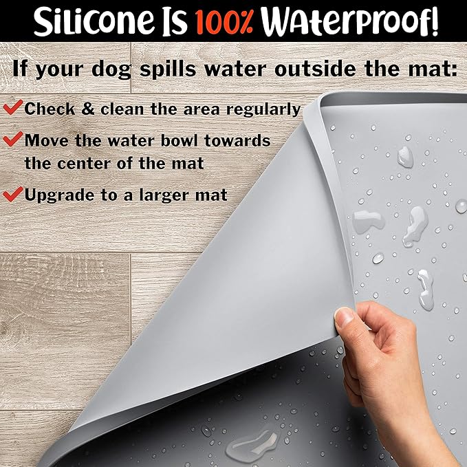 DogBuddy Dog Food Mat – Waterproof Dog Bowl Mat for Food and Water, Silicone Pet Feeding Mats for Floors, Non-Slip Placemat with High Edges for Dogs Bowls, Puppy Essentials (Small: 19"x12", Mist)