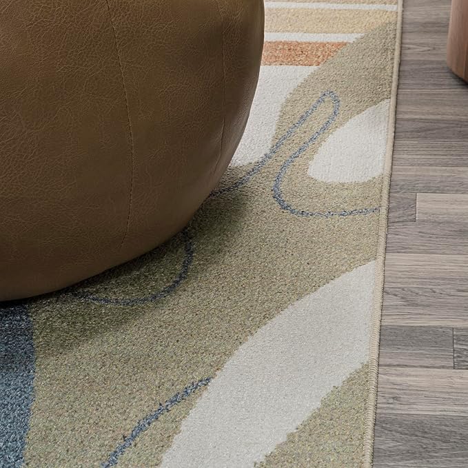 JONATHAN Y Machine Washable Cream/Multi Indoor Area Rug 3X5 ft, Algae Abstract Glam Botanical for Living Room, Bedroom, Kitchen, Office, Easy-Cleaning, Pet-Friendly, Non-Shedding WSH301A-3