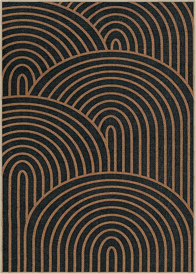 Lahome Modern Rainbow Easy Jute Carpet, Washable 5x7 Area Rugs for Living Room Black Farmhouse Dining Room Rug, Contemporary Natural Throw Mat Non Slip Floor Carpet for Office RV Patio