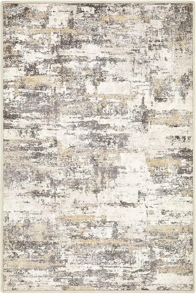 Washable Area Rugs: 2x3 Abstract Modern Soft Stain Resistant Non-Slip Backing for Living Room Entryway Bedroom Nursery - Gold Brown
