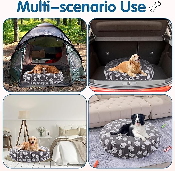 BALAPET Washable Dog Bed Covers Replacement Round Waterproof Bed Cover for Dog Soft Pet Bed Cover with Lovely Dog Paw Print and Double-Sided Usable Design,Cover Only(Dark Gray,45 * 45 * 11in)