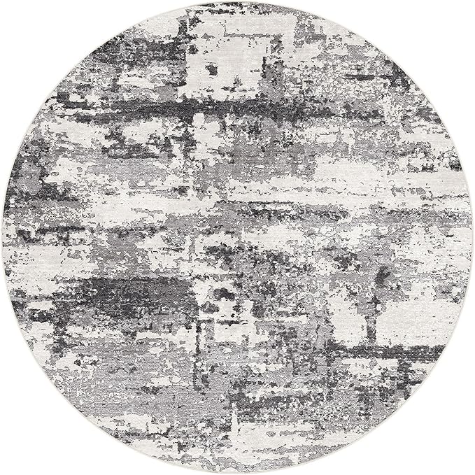 6ft Round Area Rugs for Living Room: 6x6 Abstract Washable Rug Modern Large Soft Stain Resistant Non-Slip Backing Machine Table for Bedroom Dining Room Indoor Home Office Carpet - Black Grey