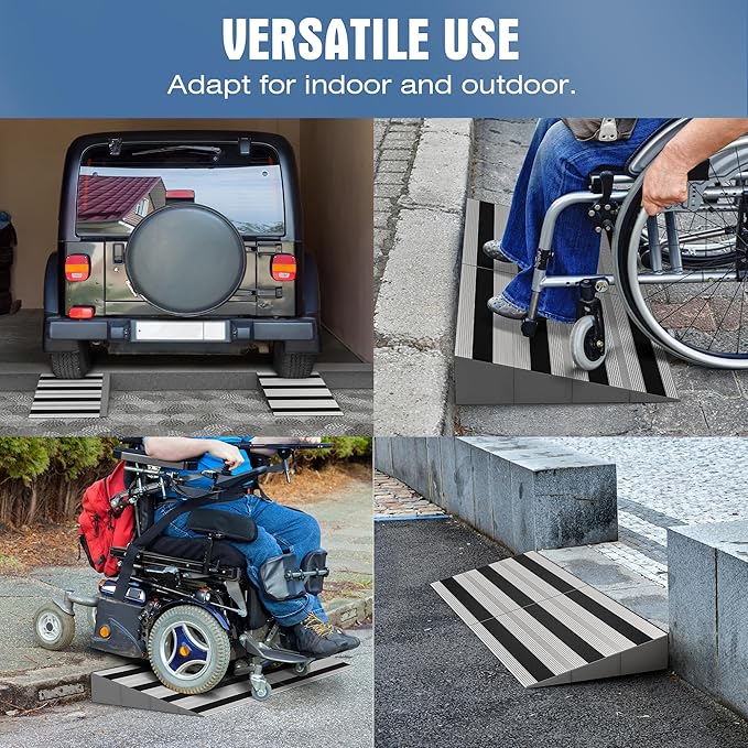 4" Rise Modular Threshold Ramp for Doorways, Stable Wheelchair Ramp for Home Steps, Aluminum Door Ramp and Curb Ramp for Scooters, Power Chairs, Cars, 1100LBS Load Capacity
