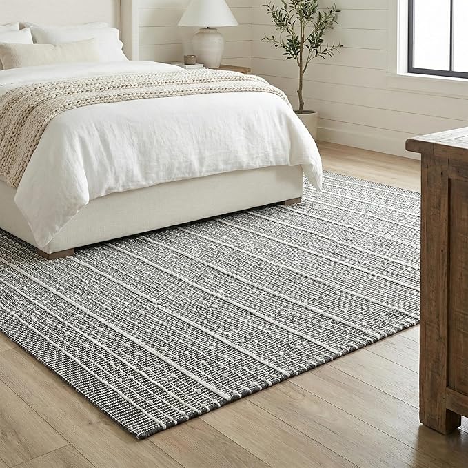 Fab Habitat Machine Washable Area Rug - Hand Woven, Stain Resistant, Pet Friendly - Premium Recycled Polyester Yarn - Stripes - Kitchen, Bathroom - Portland - Charcoal & White - 2 x 3 ft