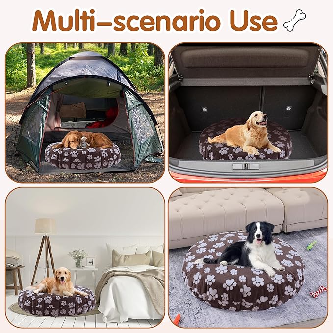 BALAPET Washable Dog Bed Covers Replacement Round Waterproof Bed Cover for Dog Soft Pet Bed Cover with Lovely Dog Paw Print and Double-Sided Usable Design,Cover Only(Brown,45 * 45 * 11in)